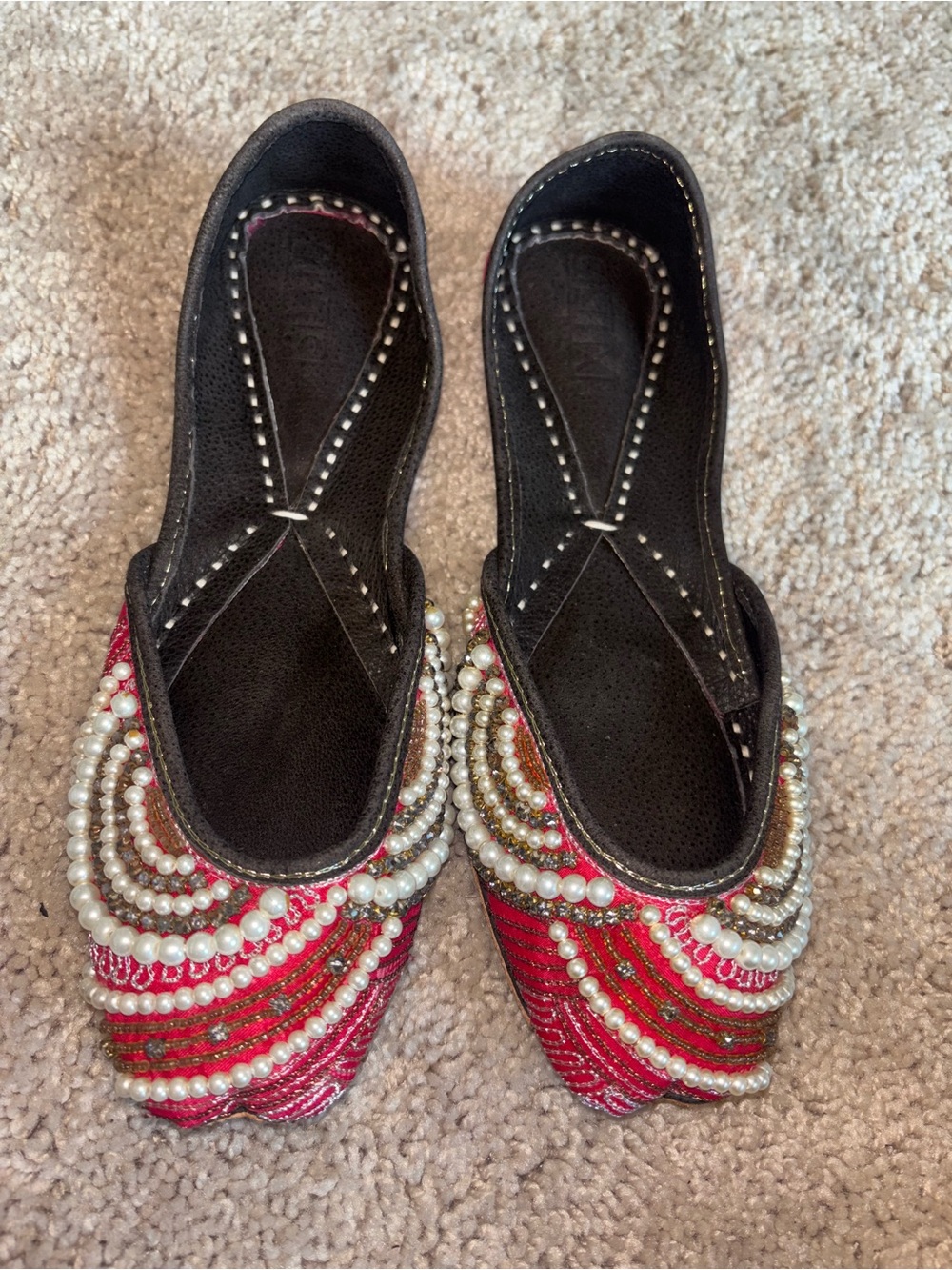 Handcrafted Pink Silk Pearl Beaded Punjabi Jutti a Flats Women’s Size 6